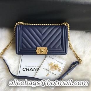 Market Sells Boy Chanel Flap Bag Original Chevron Leather A67086V Blue