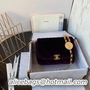 Cheap Price Chanel flap bag velvet & Gold-Tone Metal AS2222 deep purple