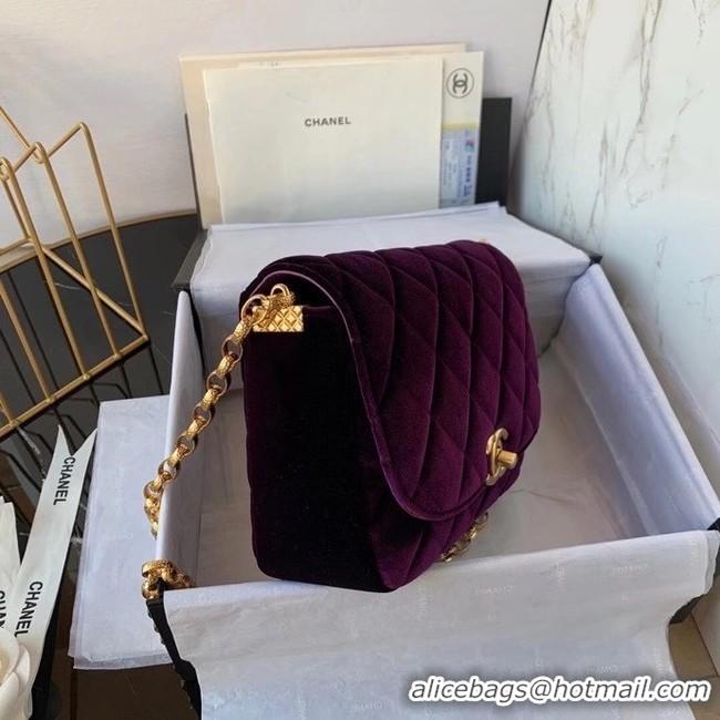 Cheap Price Chanel flap bag velvet & Gold-Tone Metal AS2222 deep purple