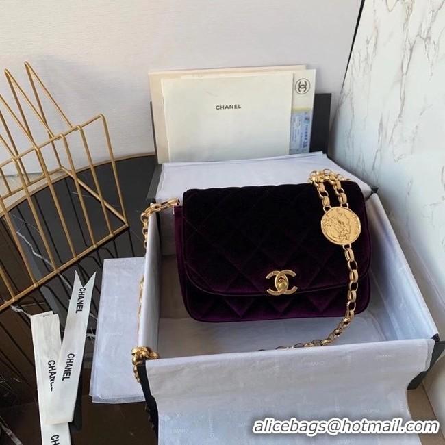 Cheap Price Chanel flap bag velvet & Gold-Tone Metal AS2222 deep purple