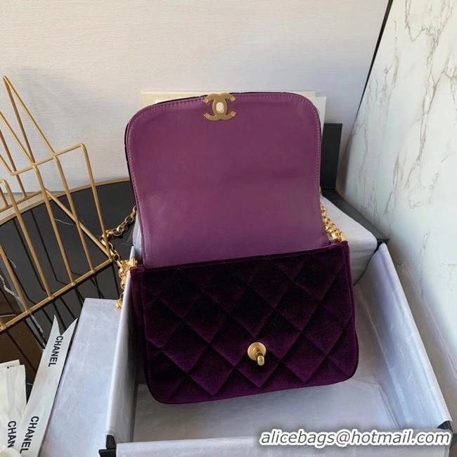 Cheap Price Chanel flap bag velvet & Gold-Tone Metal AS2222 deep purple