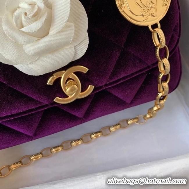 Cheap Price Chanel flap bag velvet & Gold-Tone Metal AS2222 deep purple