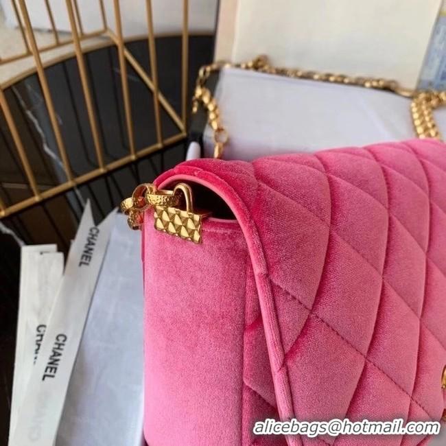 Classic Specials Chanel flap bag velvet & Gold-Tone Metal AS2222 Coral