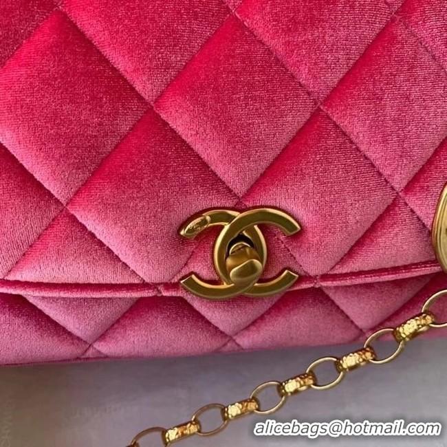 Classic Specials Chanel flap bag velvet & Gold-Tone Metal AS2222 Coral