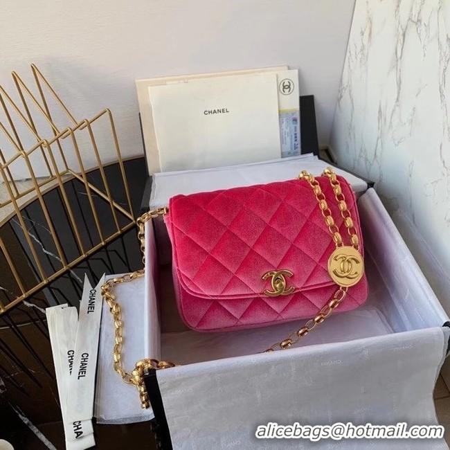 Classic Specials Chanel flap bag velvet & Gold-Tone Metal AS2222 Coral