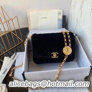 Low Cost Chanel flap bag velvet & Gold-Tone Metal AS2222 black