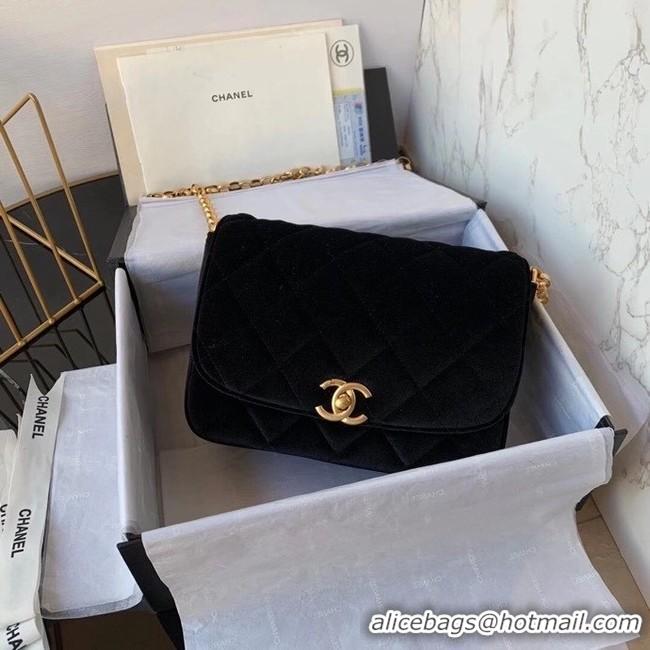 Low Cost Chanel flap bag velvet & Gold-Tone Metal AS2222 black