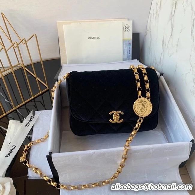 Low Cost Chanel flap bag velvet & Gold-Tone Metal AS2222 black