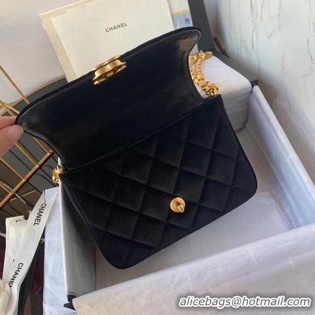 Low Cost Chanel flap bag velvet & Gold-Tone Metal AS2222 black