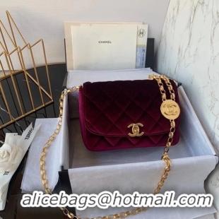 Buy Classic Chanel flap bag velvet & Gold-Tone Metal AS2222 Burgundy