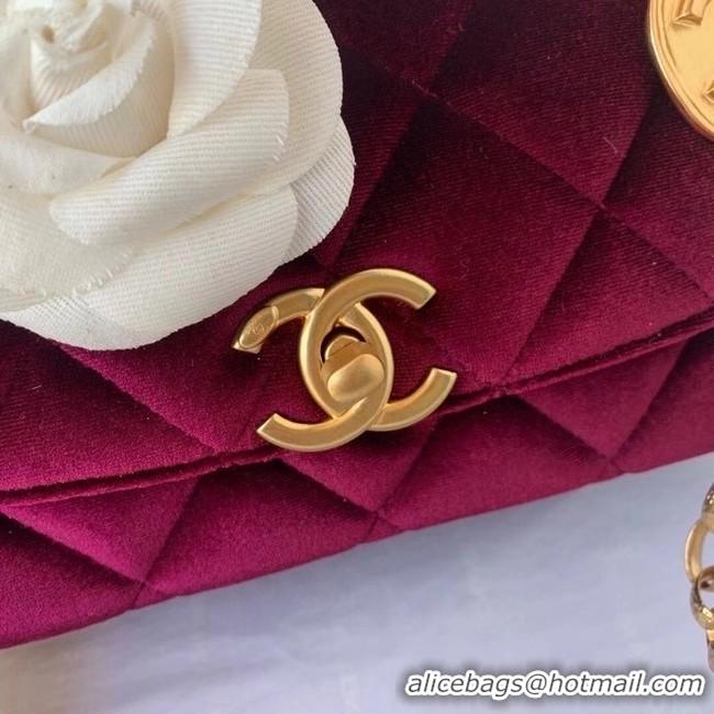 Buy Classic Chanel flap bag velvet & Gold-Tone Metal AS2222 Burgundy