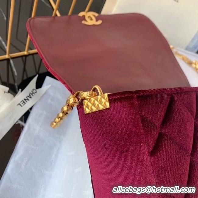 Buy Classic Chanel flap bag velvet & Gold-Tone Metal AS2222 Burgundy