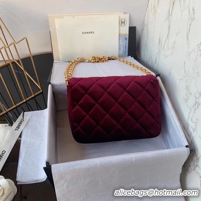 Buy Classic Chanel flap bag velvet & Gold-Tone Metal AS2222 Burgundy