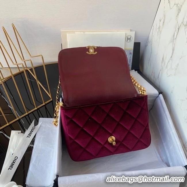 Buy Classic Chanel flap bag velvet & Gold-Tone Metal AS2222 Burgundy