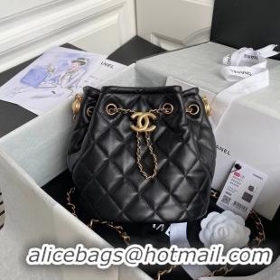 Famous Brand Chanel Drawstring Sheepskin bag AS2057 black