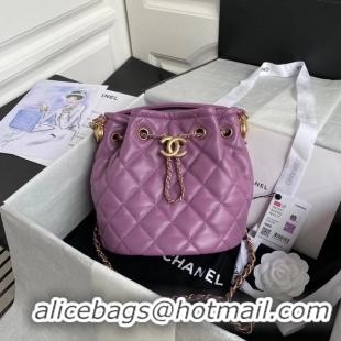 Luxury Cheap Chanel Drawstring Sheepskin bag AS2057 purple