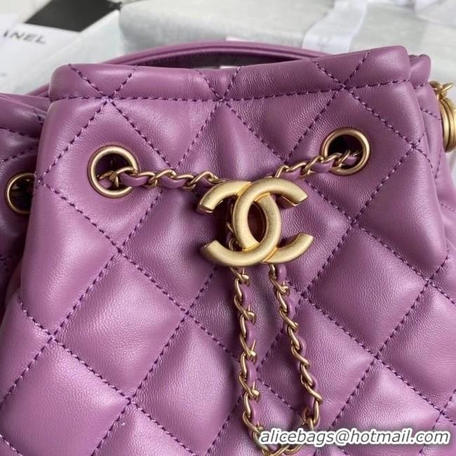 Luxury Cheap Chanel Drawstring Sheepskin bag AS2057 purple