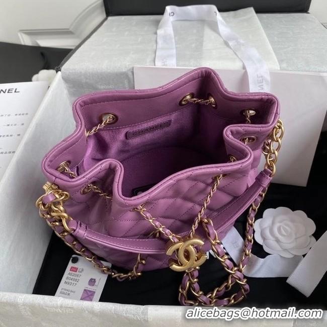 Luxury Cheap Chanel Drawstring Sheepskin bag AS2057 purple