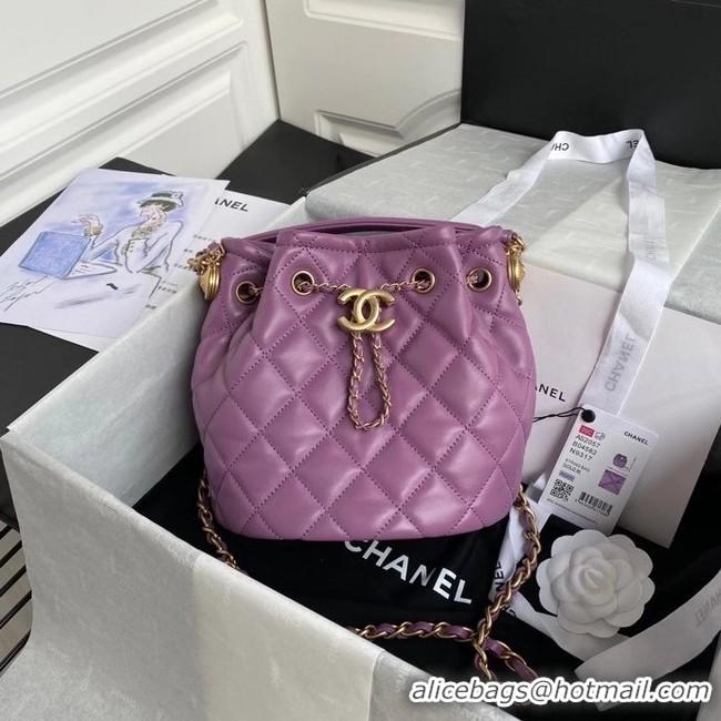 Luxury Cheap Chanel Drawstring Sheepskin bag AS2057 purple