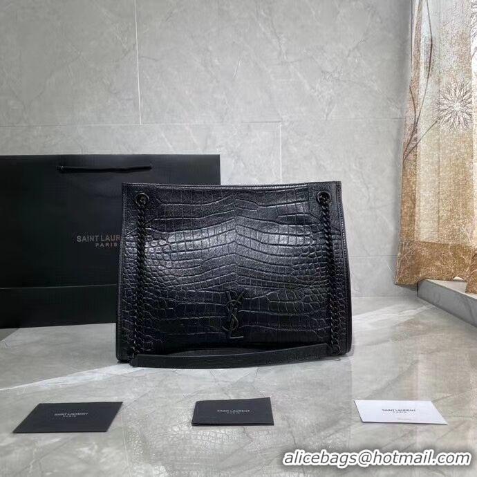 Top Quality SAINT LAURENT NIKI MEDIUM SHOPPING BAG IN CRINKLED LEATHER Y577999 black