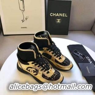 Top Grade Chanel Classic Sneakers G02060 Gold/Black 2020(For Women and Men)