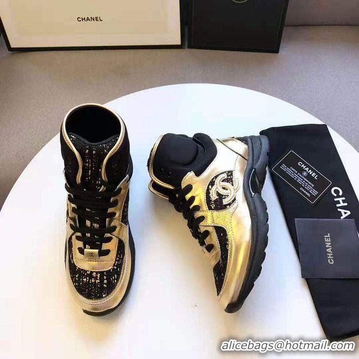 Top Grade Chanel Classic Sneakers G02060 Gold/Black 2020(For Women and Men)