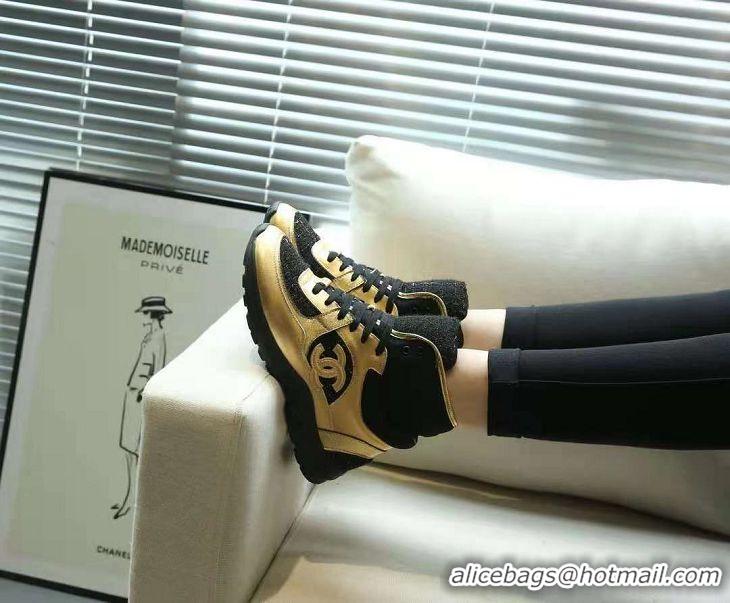 Top Grade Chanel Classic Sneakers G02060 Gold/Black 2020(For Women and Men)