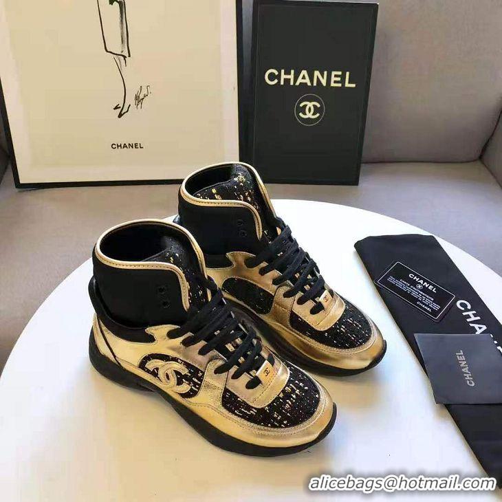 Top Grade Chanel Classic Sneakers G02060 Gold/Black 2020(For Women and Men)