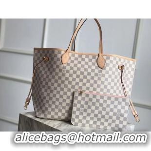 Top Grade Louis Vuitton Damier Azur Original Leather Bolso NEVERFULL GM N41604 Pink