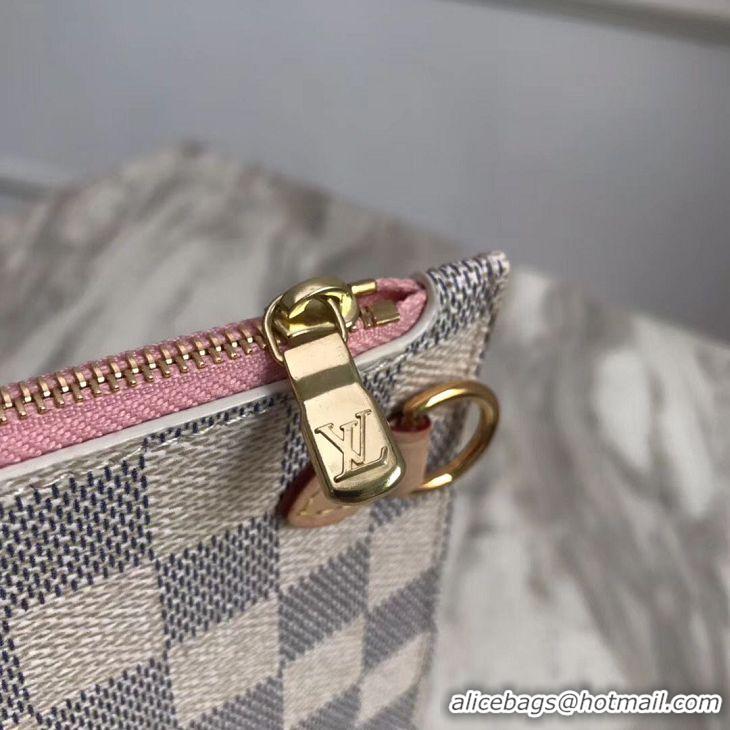 Top Grade Louis Vuitton Damier Azur Original Leather Bolso NEVERFULL GM N41604 Pink