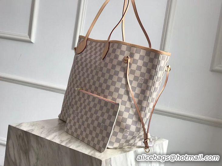 Top Grade Louis Vuitton Damier Azur Original Leather Bolso NEVERFULL GM N41604 Pink