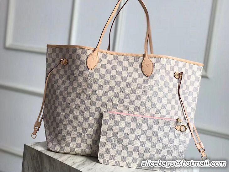 Top Grade Louis Vuitton Damier Azur Original Leather Bolso NEVERFULL GM N41604 Pink