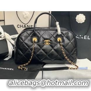 Popular Style Chanel bowling bag Calfskin & Gold-Tone Metal AS8396 black