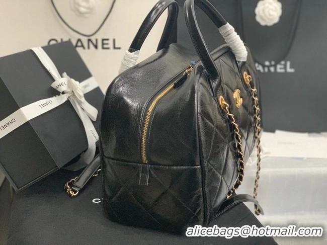 Popular Style Chanel bowling bag Calfskin & Gold-Tone Metal AS8396 black