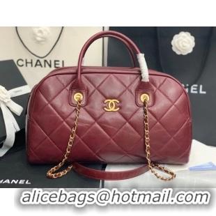 Best Price Chanel bowling bag Calfskin & Gold-Tone Metal AS8396 Burgundy