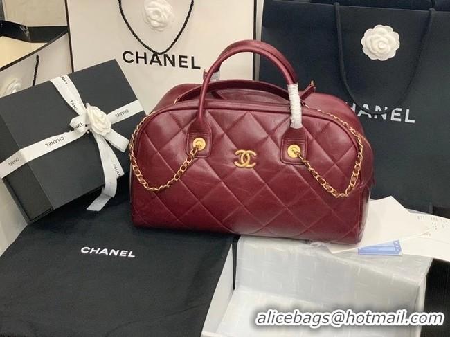 Best Price Chanel bowling bag Calfskin & Gold-Tone Metal AS8396 Burgundy