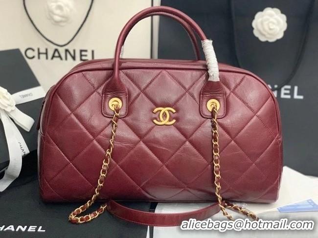 Best Price Chanel bowling bag Calfskin & Gold-Tone Metal AS8396 Burgundy