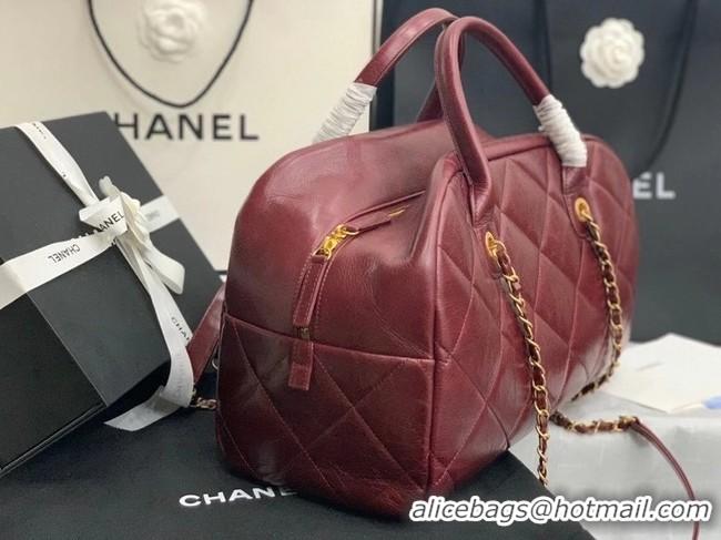 Best Price Chanel bowling bag Calfskin & Gold-Tone Metal AS8396 Burgundy