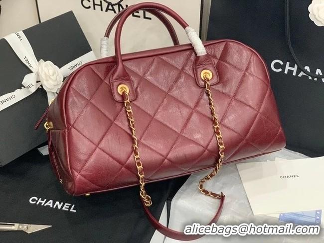 Best Price Chanel bowling bag Calfskin & Gold-Tone Metal AS8396 Burgundy