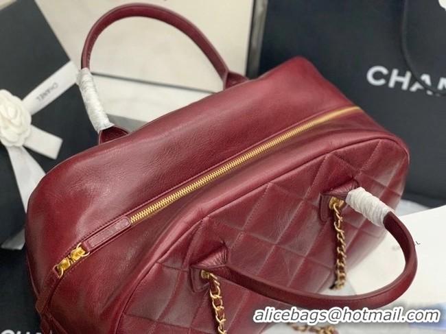 Best Price Chanel bowling bag Calfskin & Gold-Tone Metal AS8396 Burgundy