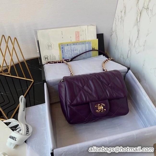 Pretty Style Chanel small flap bag Calfskin & Gold-Tone Metal AS2232 purple