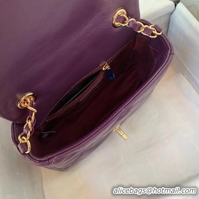 Pretty Style Chanel small flap bag Calfskin & Gold-Tone Metal AS2232 purple