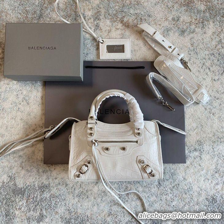 Top Grade Balenciaga Classic Crocodile Leather Bag B300296 white