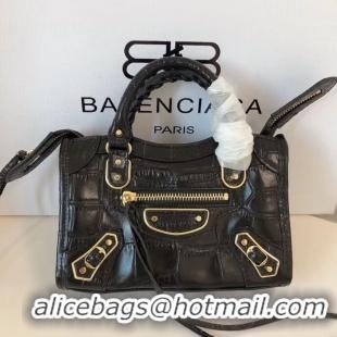 Balenciaga Mini Classic Crocodile Leather Bag B300296 Black