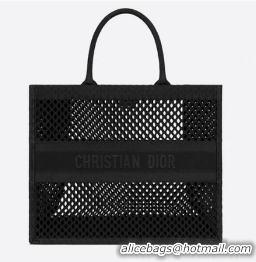 Top Quality DIOR BOOK TOTE Black Mesh Embroidery M1286Z