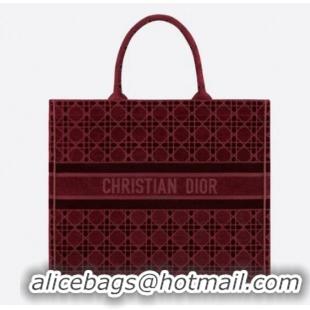 Top Grade DIOR BOOK TOTE Burgundy Cannage Embroidered Velvet M1286Z