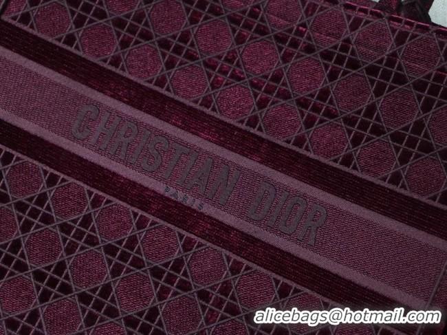 Top Grade DIOR BOOK TOTE Burgundy Cannage Embroidered Velvet M1286Z