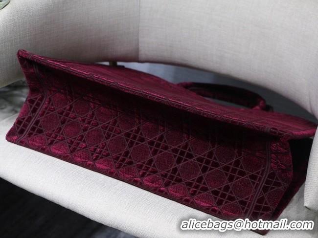 Top Grade DIOR BOOK TOTE Burgundy Cannage Embroidered Velvet M1286Z