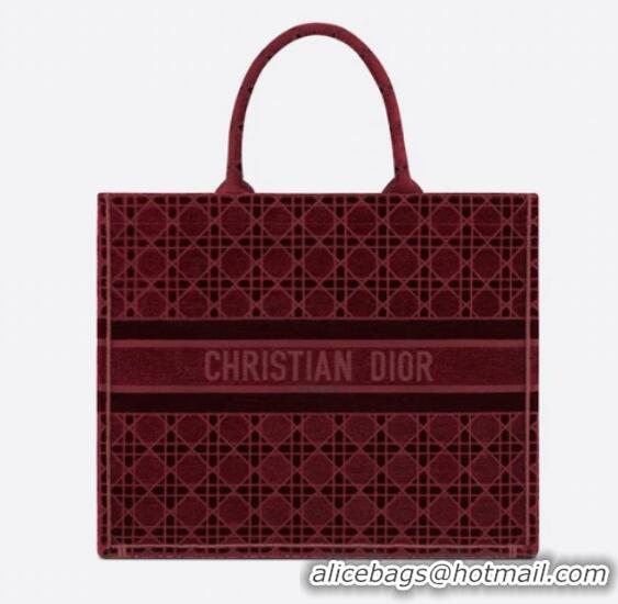 Top Grade DIOR BOOK TOTE Burgundy Cannage Embroidered Velvet M1286Z