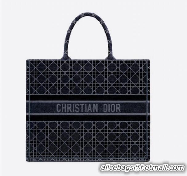 Top Design DIOR BOOK TOTE Blue Cannage Embroidered Velvet M1286Z